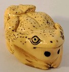 Japan-antique Natural Carved Material Netsuke Figural Frog Frogs 2  Signed