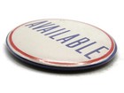 Vintage Available Slogan Pinback Button Red White   Blue Border Celluloid Pin