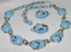 Vintage Coro Deco Blue Lucite Thermoset Plastic Chain Necklace Earring Set Lot