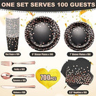 700 Pcs Black And Rose Gold Party Supplies For 100 Guests Disposable   