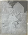 Antique Glass Plate Negative  Boy In Suit W  Collie Dog By Rock Formation   Barn
