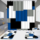 Blue Bathroom Sets With Shower Curtain And Rugs  4 Piece Geometric Bathroom Show