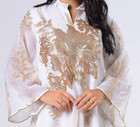 Abayas  Muslim Applique Embroidery Sequin  Long Sleeve Maxi Dress White   Gold L