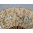 Antique Victorian Folding Hand Fan Children Garden Illustration Wood   Paper
