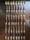 Vintage Mcm Rosewood   Brass Buddha Siam Thailand Dessert Flatware  24 Pc Set 6   