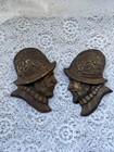 Cast Plastic Medieval Knight Bookends Bronze Color Finish Scrollwork 6in Pair A8