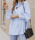 Lemafer Women s Summer L Striped Blue Long Sleeve Tunic Shirt Blouse Top Nwt