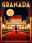 Granada Alhambra Palace At Night Spain Retro Wall Decor Travel  Art Poster Print