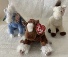 Ty Beanie Babies Horse Lot Of 3 Pegasus Hoofer Marshall Plush W  Tags 1999-2004