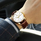 Mens Casual Leather Watch Analog Stainless Steel Minimalist Day Date Waterproof