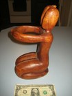 Vtg South Pacific Wood Polynesian Carved Sculpture Unity Tribal Bottle Holder 11