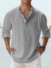 Mens Linen Collar Long Sleeve Cotton Shirt