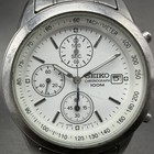 Seiko Chronograph Watch Men 39mm White Dial Silver Tone Date 7t92-0cw0 New Batt