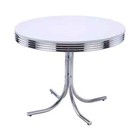 Retro Glossy White And Chrome Wood Top Round Pedestal Dining Table Seats 4