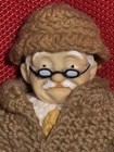 Vintage Crocheted Old Man Doll Brown Plastic Face Hands Boots Handmade Grandpa