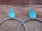Native American Sterling Silver   Turquoise Hoop Post Earrings - Betone