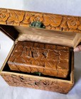 Vintage Wood Carve Chests Storage Box Folk Art Handcrafted Old World Mcm Estate