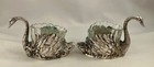 Pair Antique German 800 Silver Swan Salt Cellars W original Fluted Glass Inserts