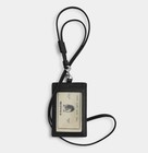 Coach Id Lanyard Card Case Wallet With Sketch Print In Black Pebble Leather Nwt
