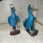 Rare Antique Chinese Export Turquoise Blue Glazed Porcelain Duck Goose Figurines