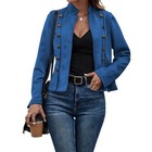 Chic Trendy Blue Double-breasted Open Front Blazer Jacket L Business Casual