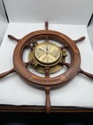 Vintage Ship s Time Quartz 24    Brass Clock Porthole Ship Wheel Wood Working