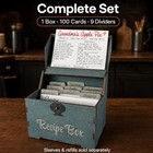Vintage Recipe Box With Cards   9 Wood Dividers - 100 4x6 Cards   Bonus