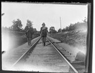 Antique Glass Plate Negative Two Men Walking Railroad Tracks Bundle C1900