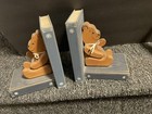Decorative Blue Wood Bear-themed Book Ends