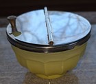   vtg Gemco Yellow Faceted Glass Sugar Bowl Chrome Flip Top Mid Century Modern 