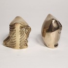 Set Of 2 Vintage Mcm Brass Owl Figurines - Bird Paperweights - 2 Inch Tall