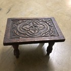 Antique English Small Hand Carved Solid Oak Stool Stand Low Unusual Rectangular