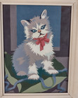 Vintage Mcm Kitten Cat Paint By Number Art Set Of 2 Framed Painting
