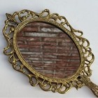 Vintage Solid Brass Lacquered Ornate Hand Held Mirror Vanity Wall Hanging Decor