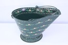 Vtg Antique Coal Galvanized Metal Bucket Fireplace  Ash Scuttle Ribbed Handpaint