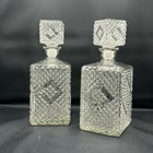Vintage 1960 Art Deco Diamond Accented Glass Decanters Set Of 2 Barware