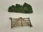 7 Pc Lot Vintage Lead Figures Rabbits  Fence  Man W moving Arm  Shrub  Box  626