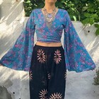 Wholesale 10 Pc Indian Vintage Silk Sari Bell Sleeve Crop Top Retro 60s Clothing