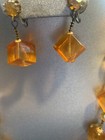 Art Deco Lucite Cubed Orange Necklace Earrings Set Vintage Rare