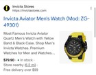 Invicta Men s Watch Aviator Quartz Gunmetal Dial Yellow Silicone Strap 49301