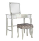 Silver Gray 2 Pc Wooden Vanity Set Stool Mirror Desk Table Makeup Drawer Jewelry