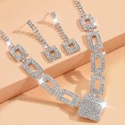 Unicra Crystal Bridal Wedding Jewelry Set Silver Rhinestone Necklace Earrings   