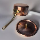 William Sonoma France Copper Saucepan 5    Tin Lined Pot W  Lid Brass Handle Vntg