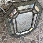 Vtg Antique Octagon Brass Ornate Wall Mirror Nice Patina Must See 33 1 2  X 27 