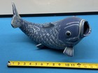 Vintage Large Ceramic Glazed Blue Koi Fish 14 l Aquatic Beach Planter Vase Decor