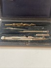 Antique Vtg Small Pin Close Drafting Tools Kit In Lined Wood Box