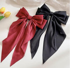 2 Pack Red Black Satin Hair Bow Clips Women Girls Large Ribbon Bows