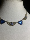 Vintage Art Deco Czech Blue Glass Filigree Necklace