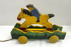 Antique Primitive Pull Toy  wooden Horse With Rider    hand Painted