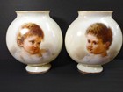 Rare Pair Of Antique Josef Ahne Opaline Glass Vases - Signed  8 5   Tall
